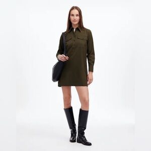 Madewell Button-Up Olive Green Mini Shirt Dress